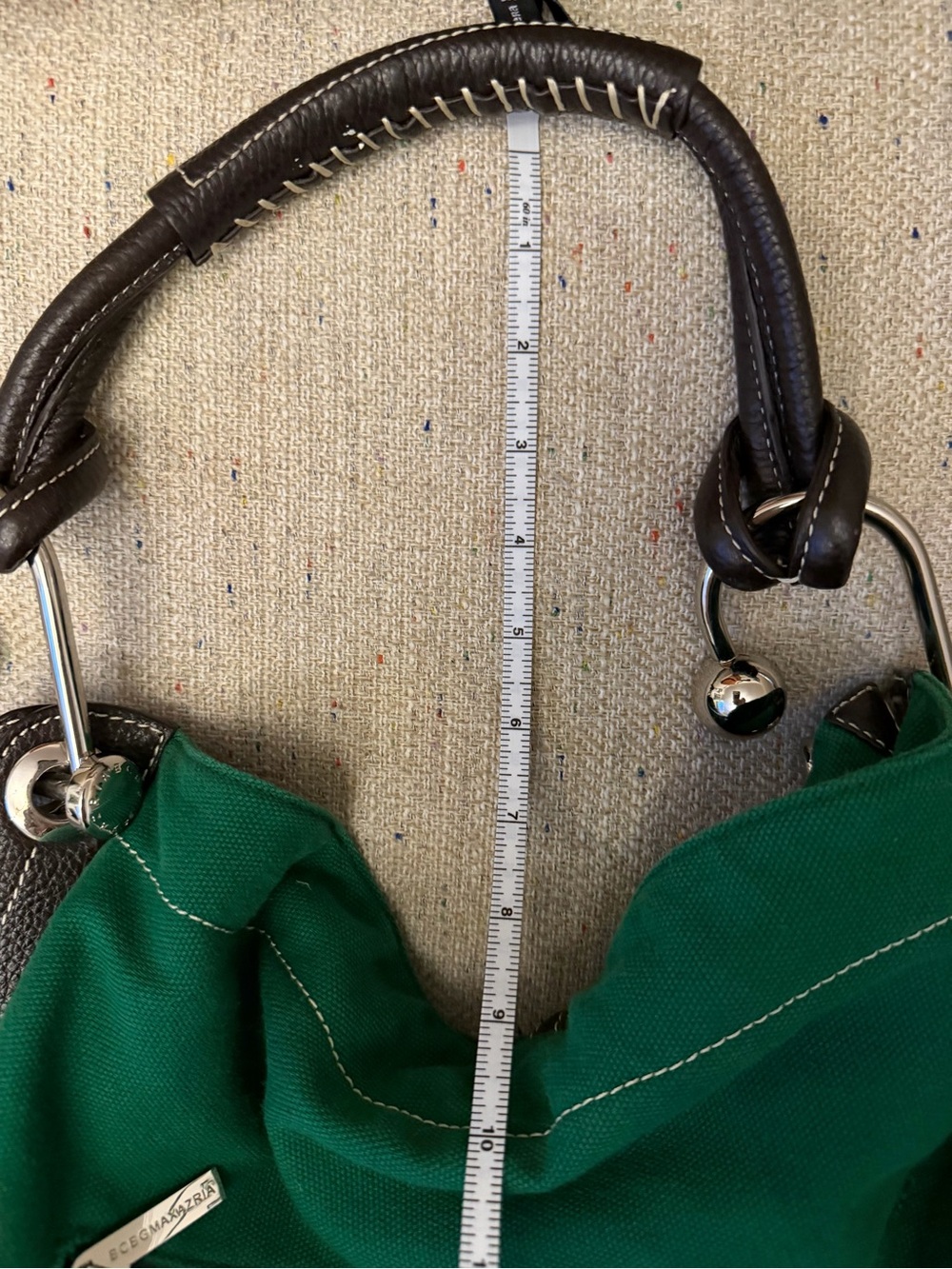 BCBGMaxAzria Green Canvas Messenger Bag with Dark Brown Leather Trim - Picture 7 of 11